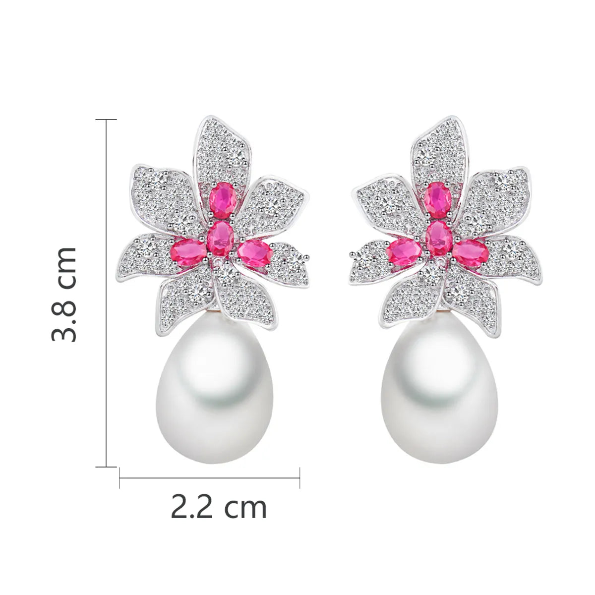 1 Pair Lady Flower Inlay Copper Zircon Rhodium Plated Silver Plated Drop Earrings