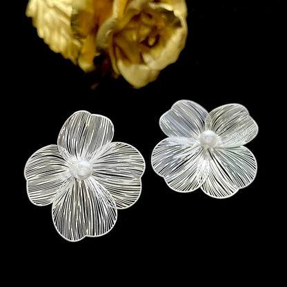 1 Pair Lady Flower Inlay Sterling Silver Copper Artificial Pearls Ear Studs