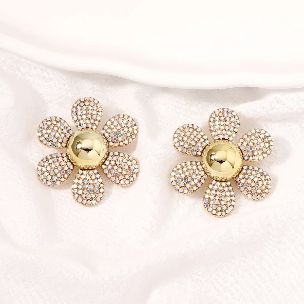 1 Pair Lady Flower Inlay Zinc Alloy Artificial Diamond Drop Earrings