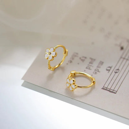 1 Pair Lady Flower Plating Copper Hoop Earrings