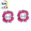 1 Pair Lady Flower Plating Inlay Copper Pearl White Gold Plated Ear Studs