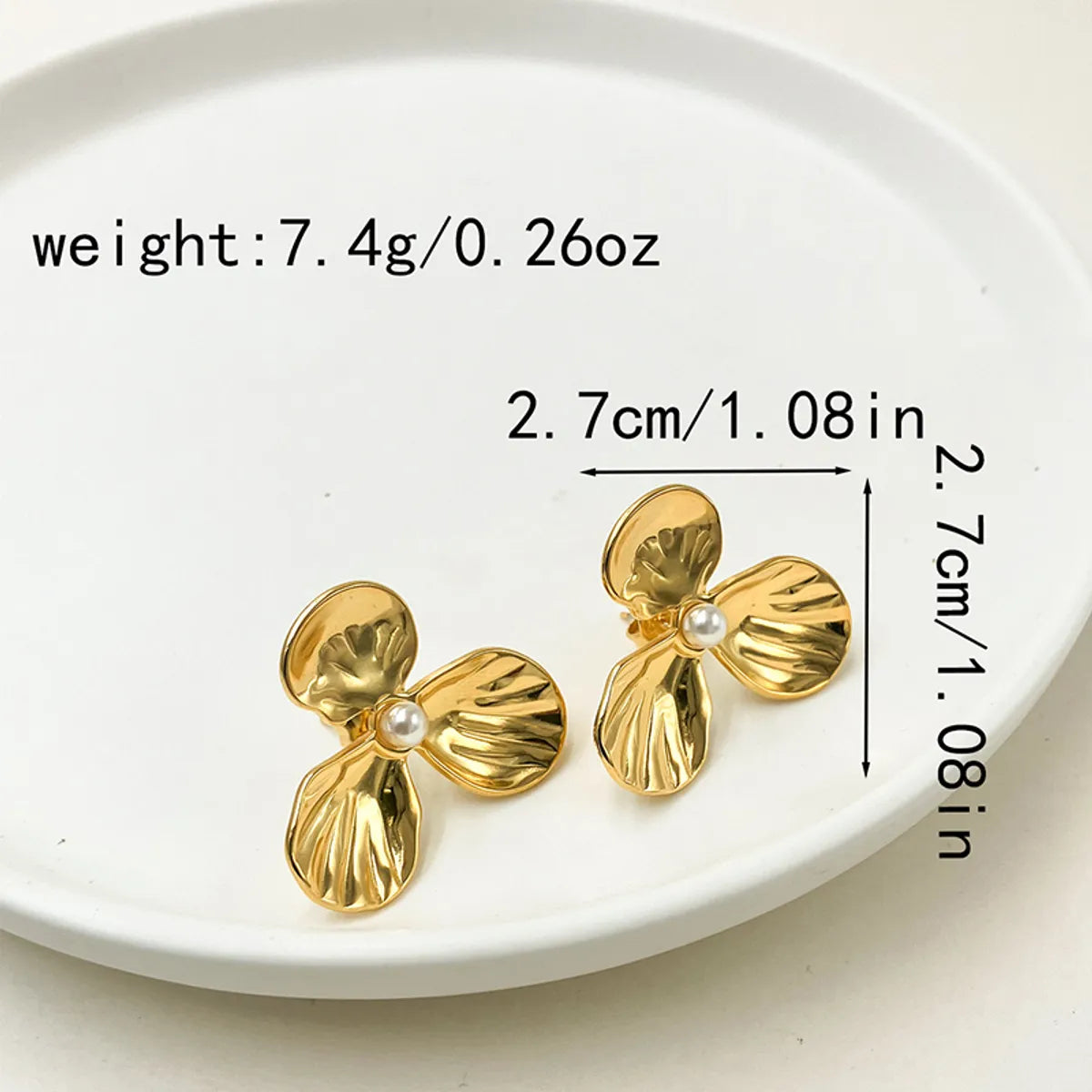 1 Pair Lady Flower Plating Inlay Stainless Steel Pearl Gold Plated Ear Studs