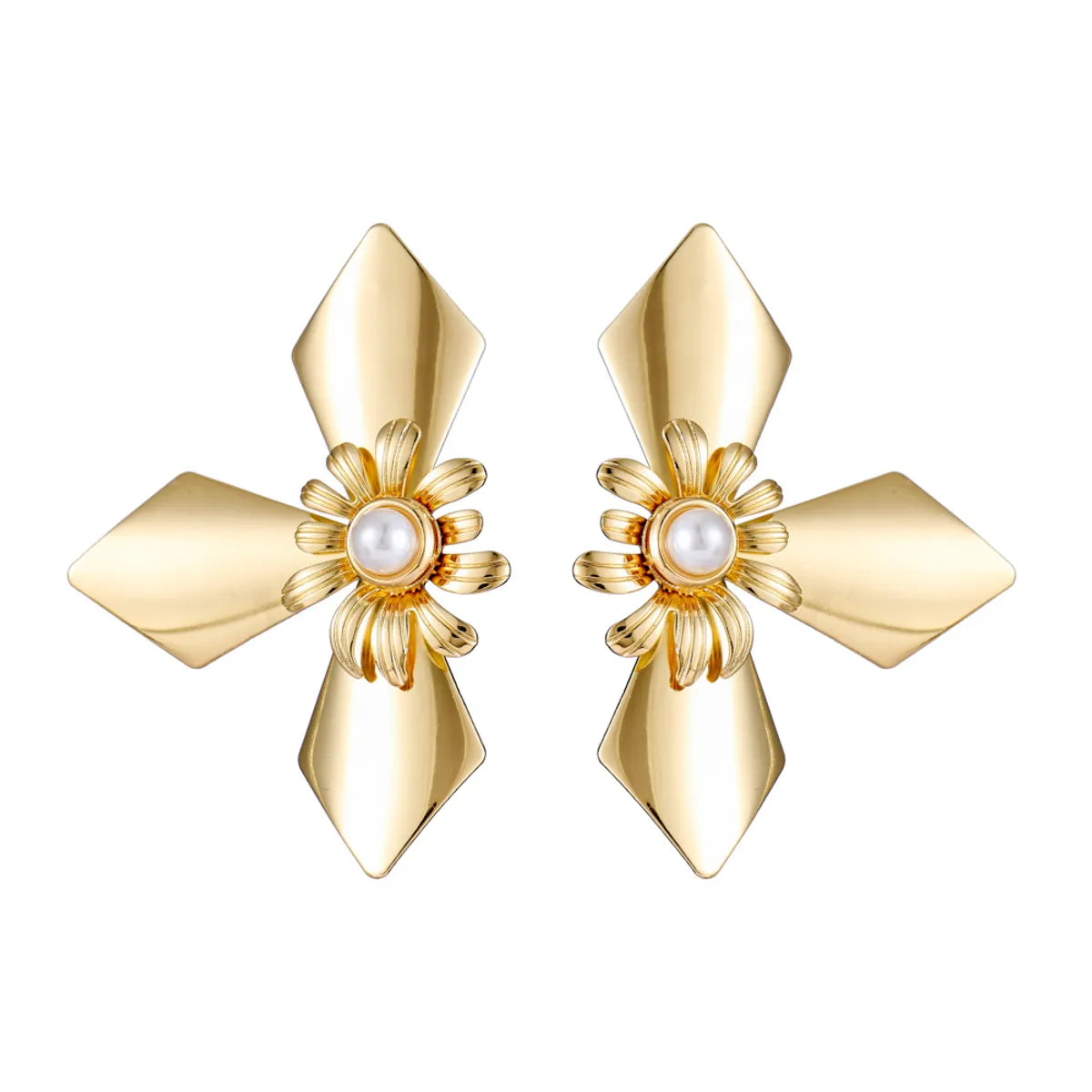 1 Pair Lady Flower Plating Metal Drop Earrings