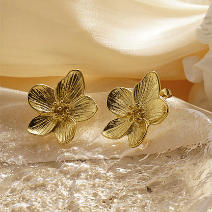 1 Pair Lady Flower Plating Stainless Steel Titanium Steel 18k Gold Plated Ear Studs