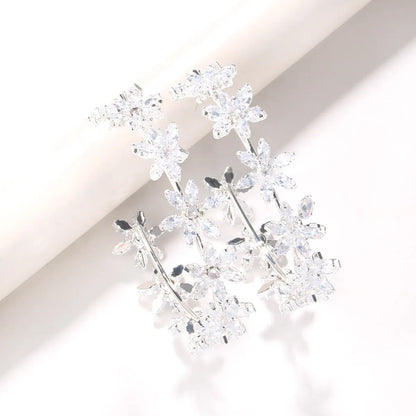 1 Pair Lady Flower Plating Zircon Earrings