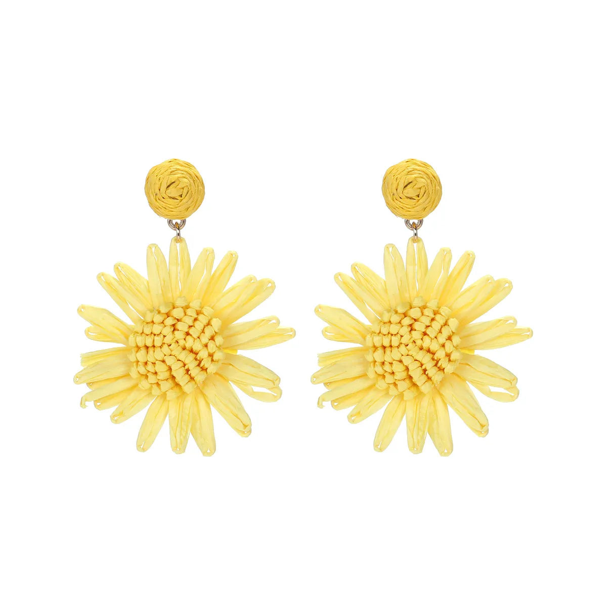 1 Pair Lady Flower Raffia Mixed Materials Drop Earrings