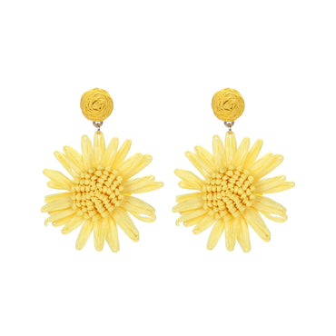 1 Pair Lady Flower Raffia Mixed Materials Drop Earrings