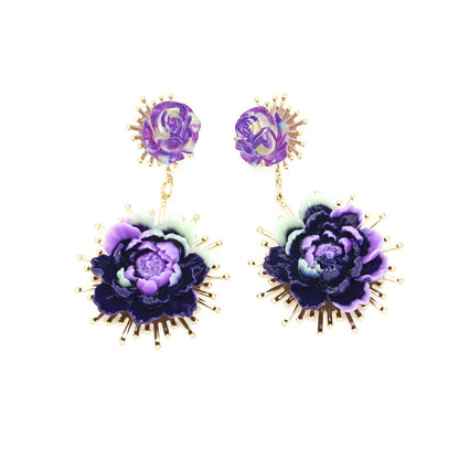 1 Pair Lady Flower Resin Metal Drop Earrings