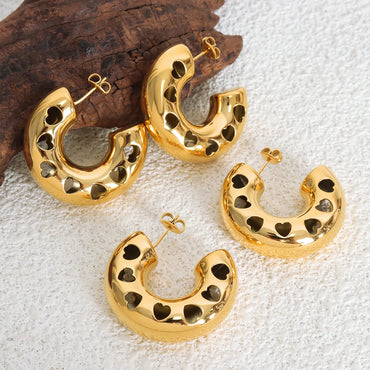 1 Pair Lady French Style C Shape Plating Hollow Out Titanium Steel 18k Gold Plated Earrings