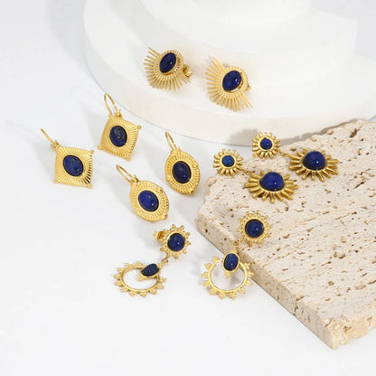 1 Pair Lady Geometric Devil'S Eye Plating Inlay 201 Stainless Steel Lapis Lazuli 18K Gold Plated Earrings