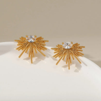 1 Pair Lady Geometric Fireworks Copper Inlay Zircon Ear Studs