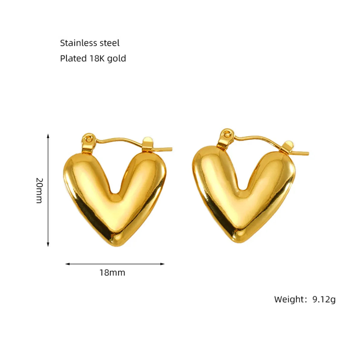 1 Pair Lady Geometric Heart Shape Plating 304 Stainless Steel Earrings