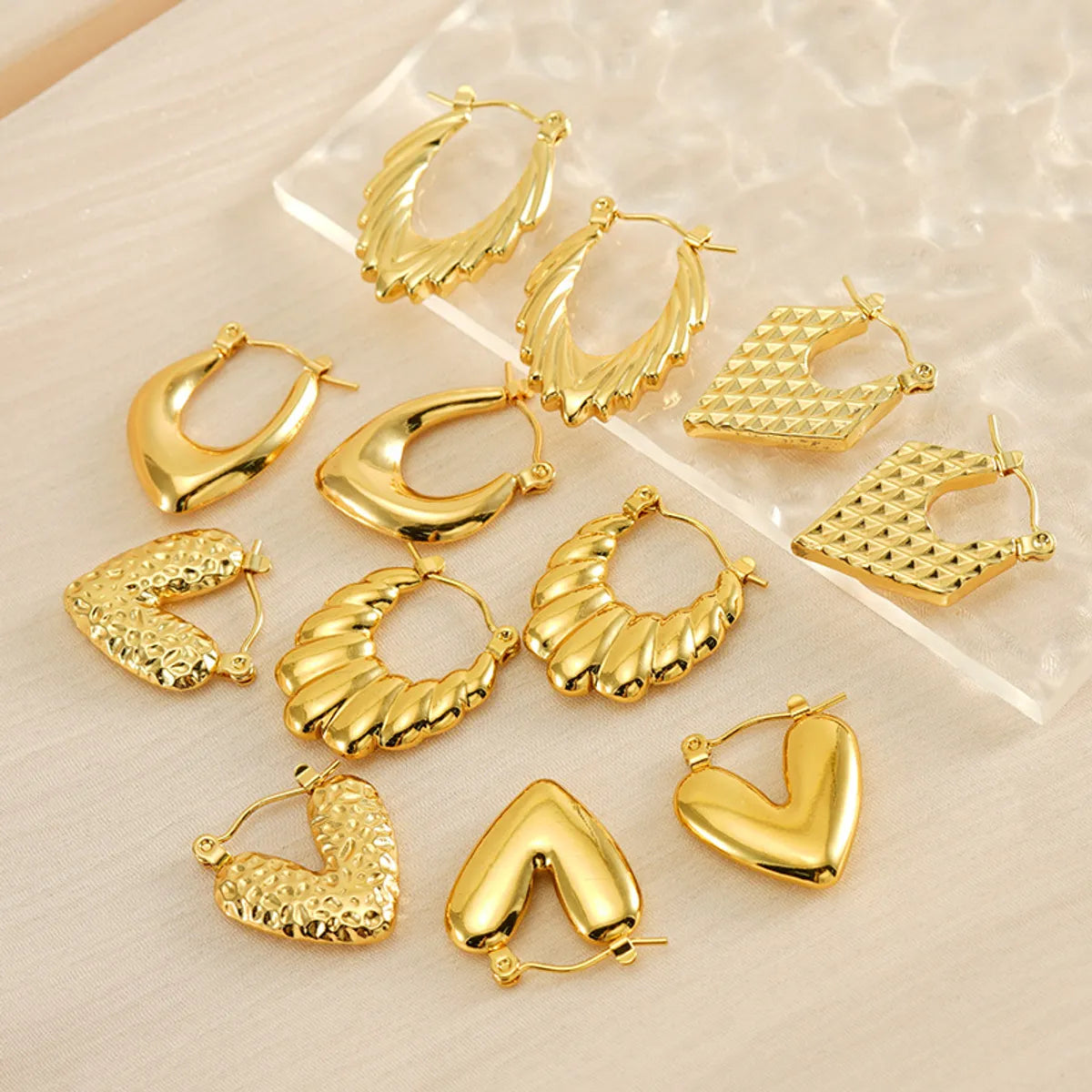 1 Pair Lady Geometric Heart Shape Plating 304 Stainless Steel Earrings