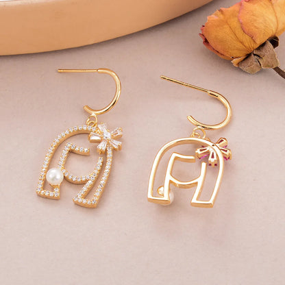 1 Pair Lady Geometric Inlay Copper Artificial Pearls Zircon 18K Gold Plated Drop Earrings