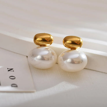 1 Pair Lady Geometric Inlay Stainless Steel Pearl Zircon Gold Plated Ear Studs