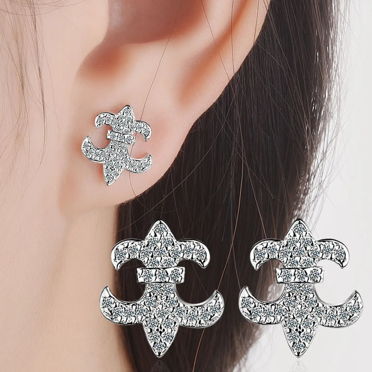 1 Pair Lady Geometric Plating Inlay Copper Zircon White Gold Plated Ear Studs