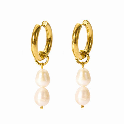 1 Pair Lady Geometric Plating Stainless Steel Freshwater Pearl Gold Plated Earrings