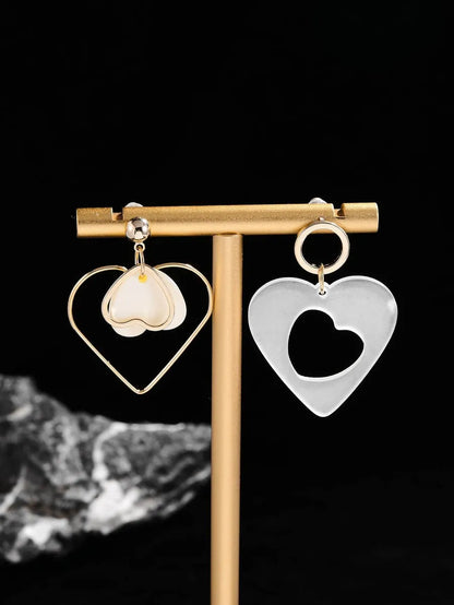 1 Pair Lady Heart Shape Arylic Alloy Drop Earrings