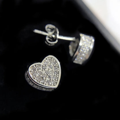 1 Pair Lady Heart Shape Copper Inlay Zircon Ear Studs