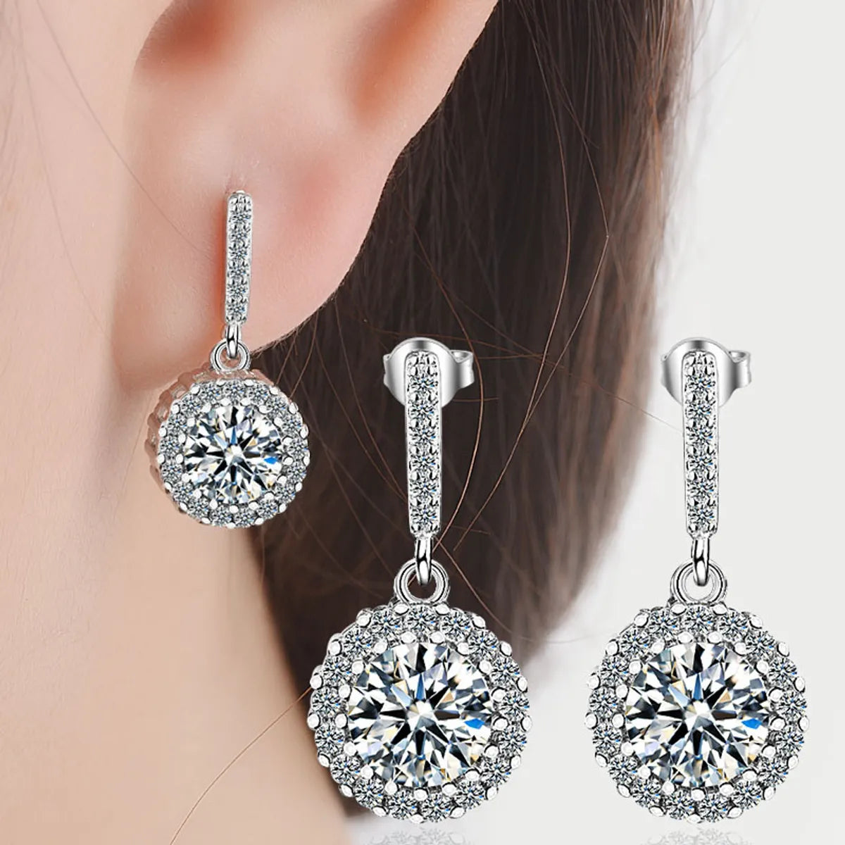 1 Pair Lady Heart Shape Crown Flower Plating Inlay Copper Zircon White Gold Plated Drop Earrings