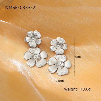 1 Pair Lady Heart Shape Flower Plating 304 Stainless Steel 18K Gold Plated Ear Studs