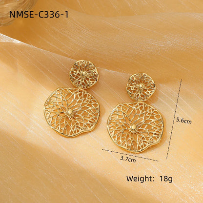 1 Pair Lady Heart Shape Flower Plating 304 Stainless Steel 18K Gold Plated Ear Studs