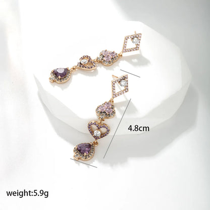 1 Pair Lady Heart Shape Plating Inlay Alloy Copper Alloy Artificial Gemstones 18k Gold Plated Drop Earrings