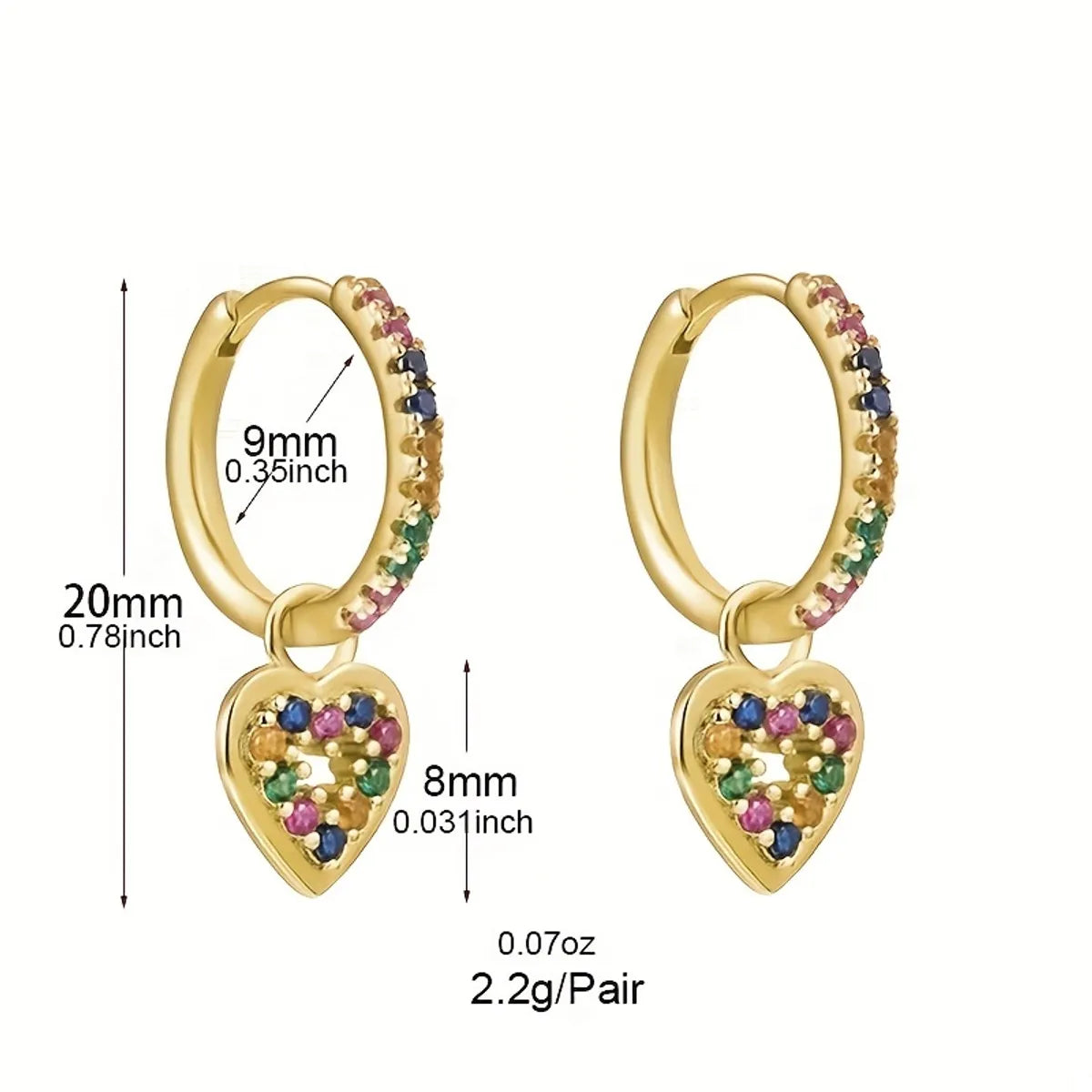 1 Pair Lady Heart Shape Plating Inlay Copper Zircon White Gold Plated Gold Plated Drop Earrings