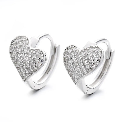 1 Pair Lady Heart Shape Plating Inlay Sterling Silver Zircon Hoop Earrings