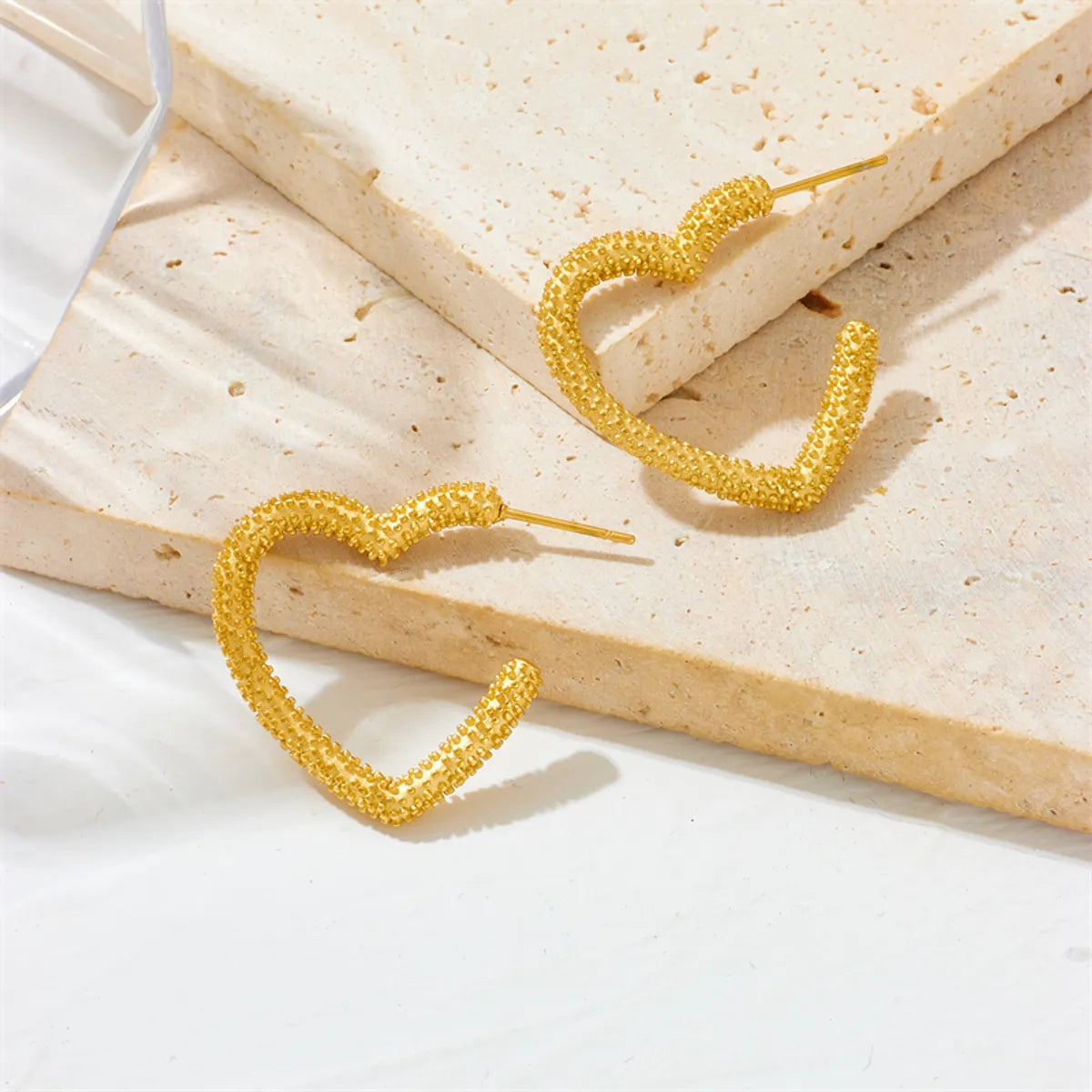 1 Pair Lady Heart Shape Plating Stainless Steel 18k Gold Plated Hoop Earrings