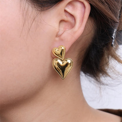 1 Pair Lady Heart Shape Titanium Steel Ear Studs