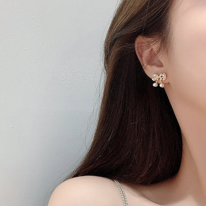 1 Pair Lady Korean Style Bow Knot Inlay Alloy Artificial Pearls Gold Plated Drop Earrings