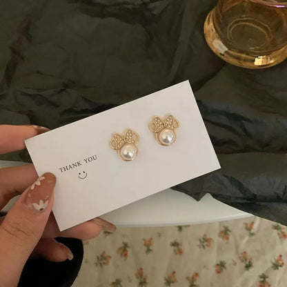 1 Pair Lady Korean Style Bow Knot Plating Inlay Alloy Artificial Rhinestones Artificial Pearls Gold Plated Ear Studs