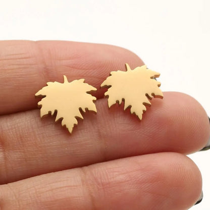 1 Pair Lady Leaf Heart Shape Stainless Steel Irregular Plating Ear Studs