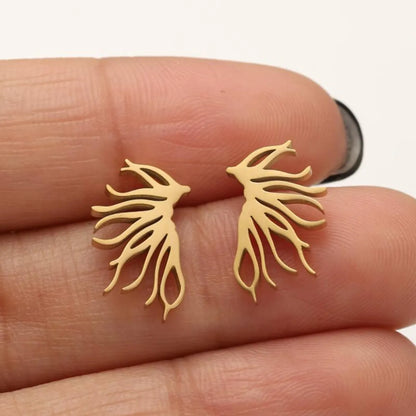 1 Pair Lady Leaf Heart Shape Stainless Steel Irregular Plating Ear Studs