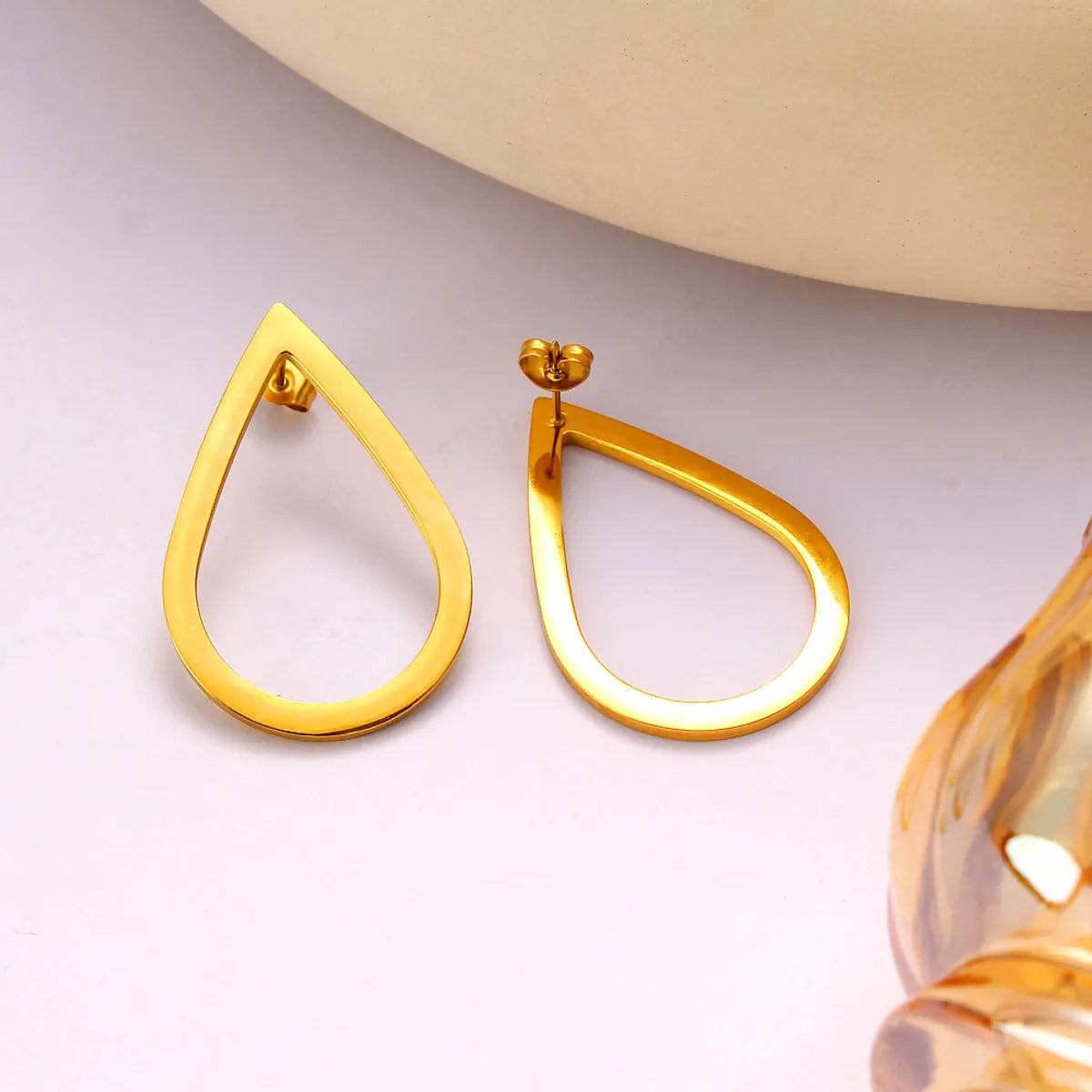 1 Pair Lady Modern Style Classic Style Water Droplets Solid Color 304 Stainless Steel No Inlay 18K Gold Plated Drop Earrings