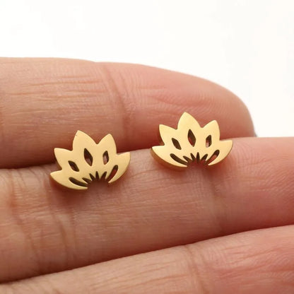 1 Pair Lady Modern Style Simple Style Lotus Plating Hollow Out Stainless Steel Ear Studs