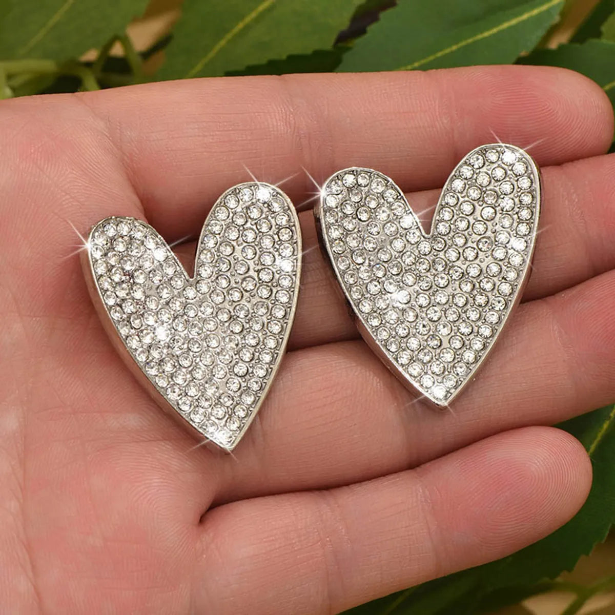 1 Pair Lady Modern Style Sweet Heart Shape Inlay Alloy Rhinestones Ear Studs