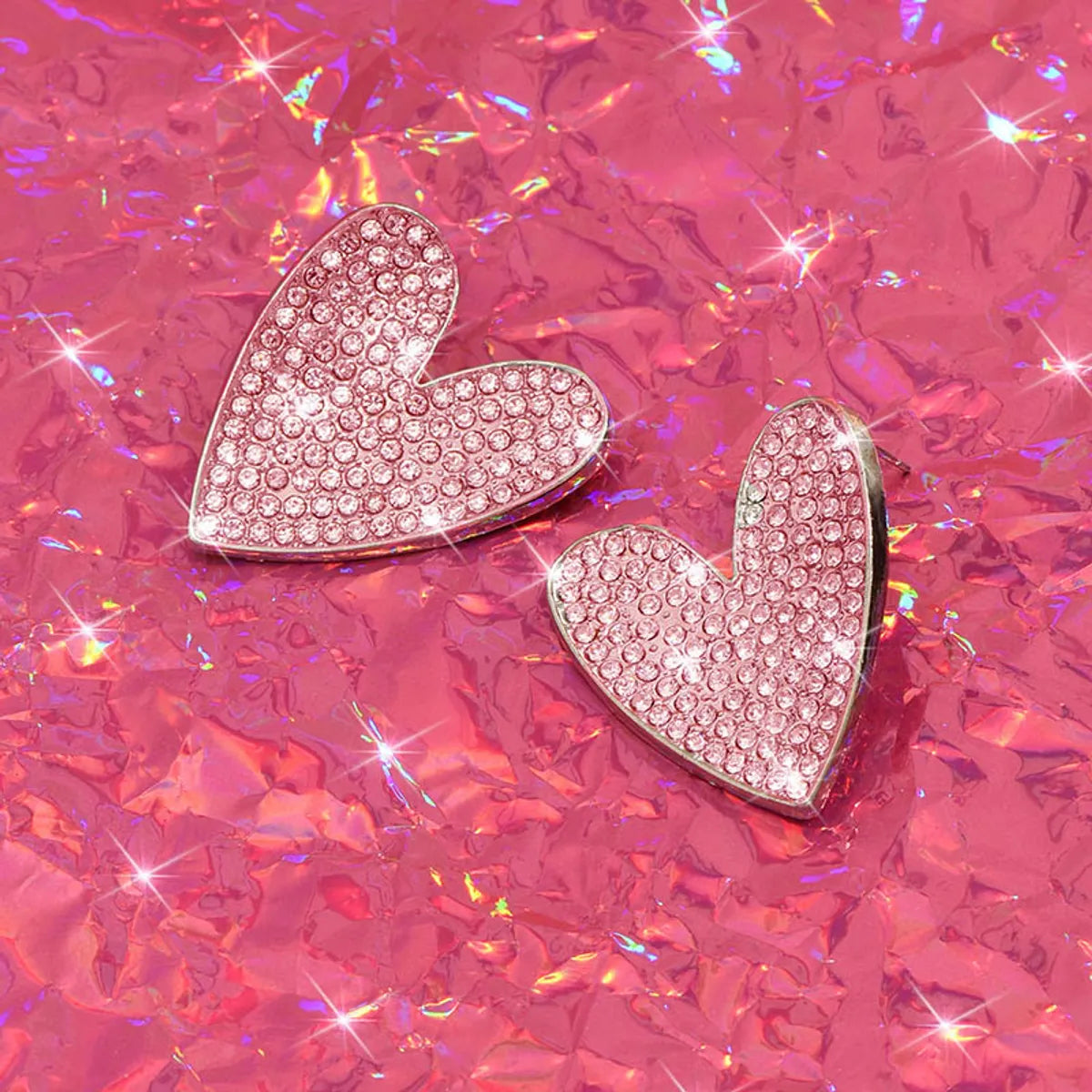 1 Pair Lady Modern Style Sweet Heart Shape Inlay Alloy Rhinestones Ear Studs