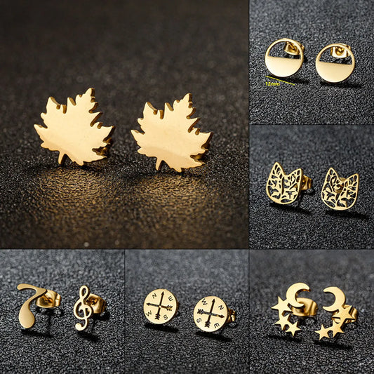 1 Pair Lady Modern Style Sweet Maple Leaf Solid Color Notes Polishing Plating 304 Stainless Steel 18K Gold Plated Ear Studs