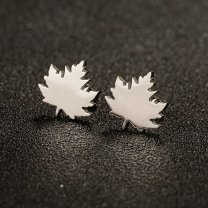 1 Pair Lady Modern Style Sweet Maple Leaf Solid Color Notes Polishing Plating 304 Stainless Steel 18K Gold Plated Ear Studs