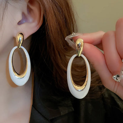 1 Pair Lady Oval Alloy Drop Earrings