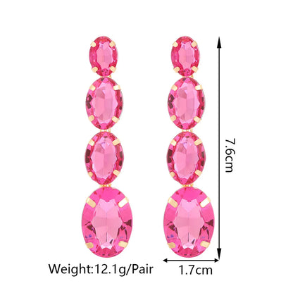 1 Pair Lady Oval Rhinestone Tassel Women's Drop Earrings