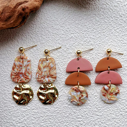 1 Pair Lady Pastoral Classic Style Printing Geometric Ditsy Floral Soft Clay Drop Earrings