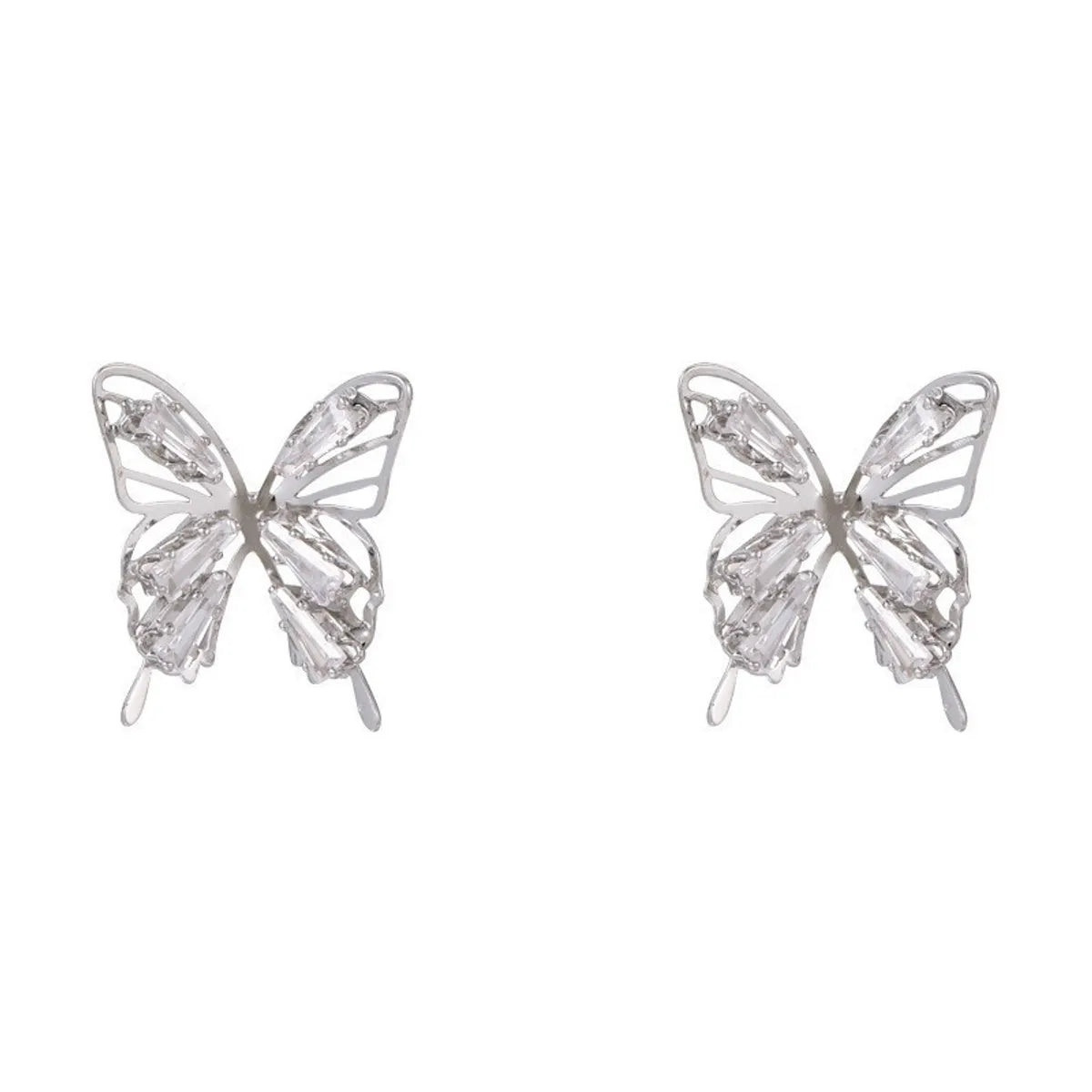 1 Pair Lady Pastoral Shiny Butterfly Inlay Alloy Artificial Diamond Ear Studs