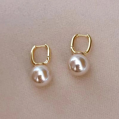 1 Pair Lady Printing Plating Imitation Pearl Drop Earrings