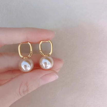 1 Pair Lady Printing Plating Imitation Pearl Drop Earrings