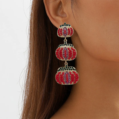 1 Pair Lady Pumpkin Plating Alloy Artificial Diamond Seed Bead Drop Earrings