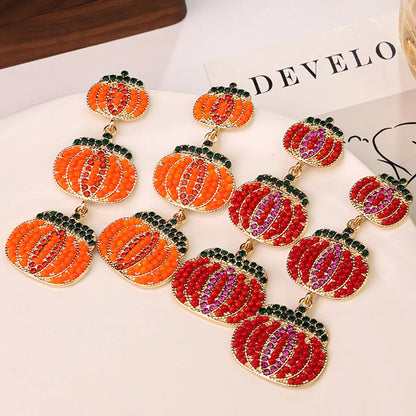 1 Pair Lady Pumpkin Plating Alloy Artificial Diamond Seed Bead Drop Earrings