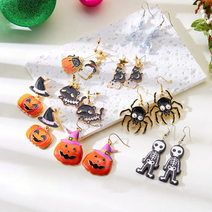 1 Pair Lady Pumpkin Spider Skull Plating Alloy Drop Earrings